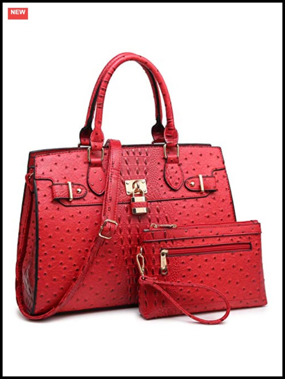 Vegan Leather Satchel Handbag with Matching Clutch Purse Work Tote